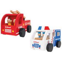 WOODEN FIREMEN AND AMBULANCE TRUCK 22X14.5X13.5 CM